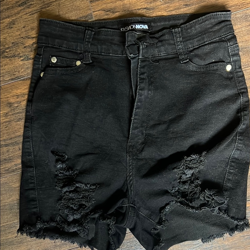 Fashion Nova Black Distressed Jean Shorts